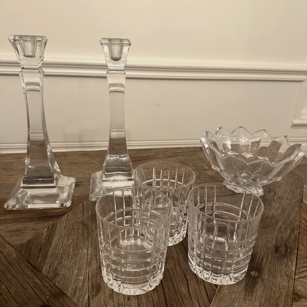 Tiffany & Co. Crystal Lot - Candle Sticks, Ball Glasses and Bowl